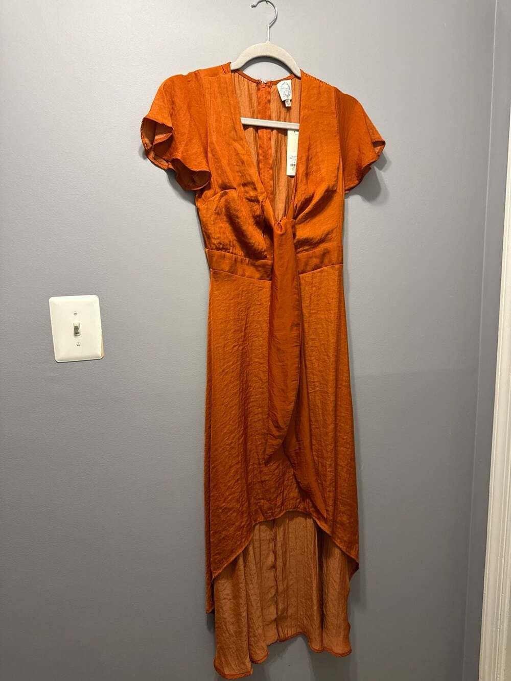 Blue Rain Francesca's Orange Tie-Front Flutter Sleeve High-Low Dress